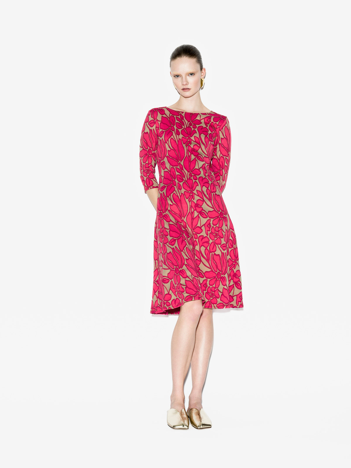 DAKOTA fuchsia floral jacquard dress — front view