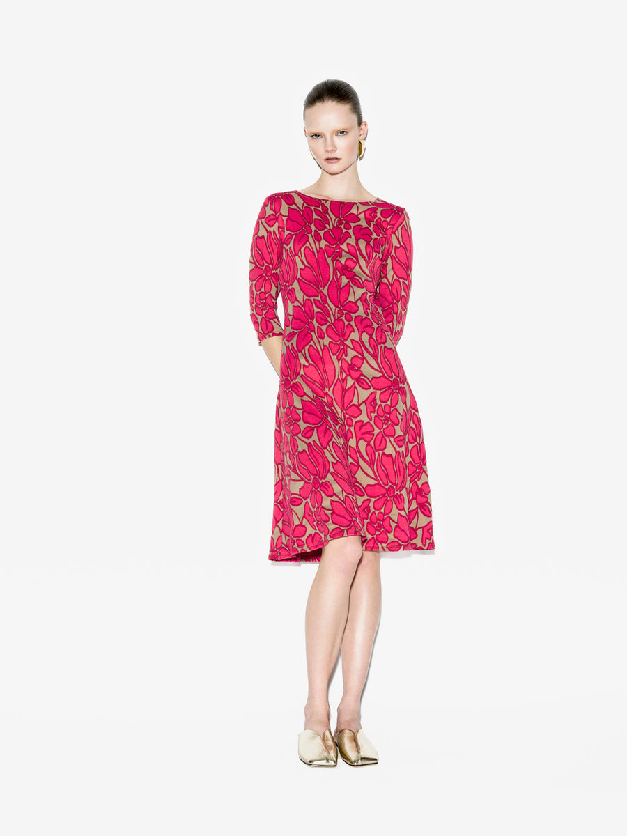 DAKOTA fuchsia floral jacquard dress — front view