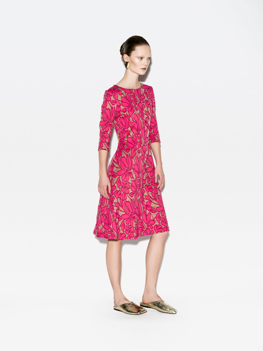 DAKOTA fuchsia floral jacquard dress — side view