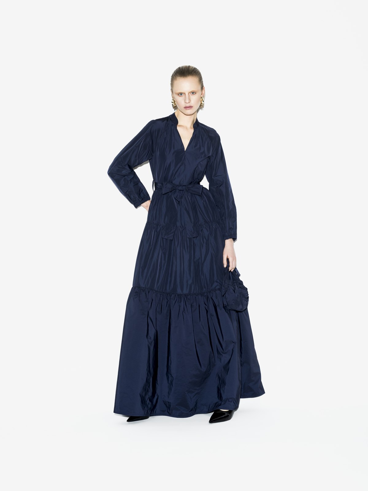 CLOUD handbag in navy styled with AHI dress
