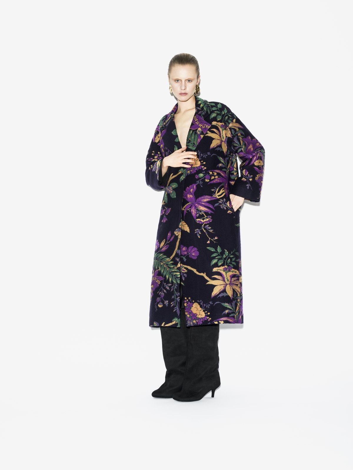 IBIS purple floral jacquard maxi coat